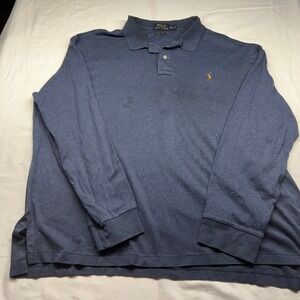 Polo Ralph Lauren Men's Long Sleeve Polo‎ Shirt XXL Pima Soft Touch Blue